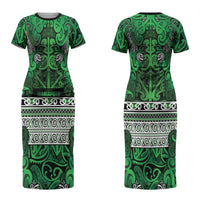 Aotearoa Iwi Ngati Maniapoto Couples Matching Short Sleeve Bodycon Dress and Hawaiian Shirt Maori Wharenui House Tribal Pattern