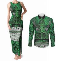 Aotearoa Iwi Ngati Maniapoto Couples Matching Tank Maxi Dress and Long Sleeve Button Shirt Maori Wharenui House Tribal Pattern