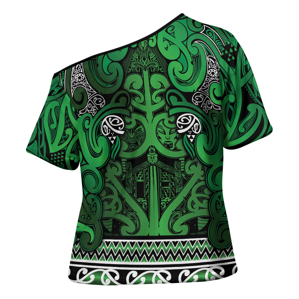 Aotearoa Iwi Ngati Maniapoto Cross Shoulder Shirt Maori Wharenui House Tribal Pattern