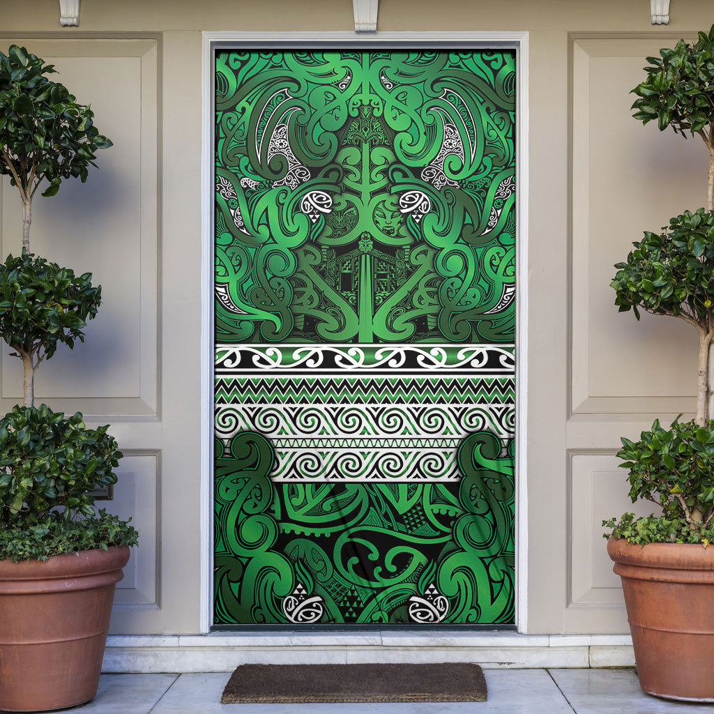 Aotearoa Iwi Ngati Maniapoto Door Cover Maori Wharenui House Tribal Pattern LT9 Dark green - Polynesian Pride