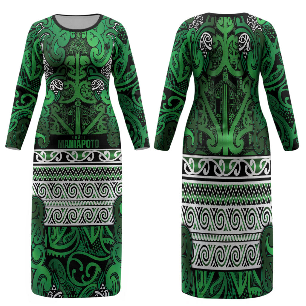 Aotearoa Iwi Ngati Maniapoto Family Matching Long Sleeve Bodycon Dress and Hawaiian Shirt Maori Wharenui House Tribal Pattern