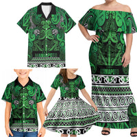 Aotearoa Iwi Ngati Maniapoto Family Matching Off Shoulder Maxi Dress and Hawaiian Shirt Maori Wharenui House Tribal Pattern
