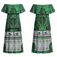 Aotearoa Iwi Ngati Maniapoto Family Matching Off Shoulder Maxi Dress and Hawaiian Shirt Maori Wharenui House Tribal Pattern