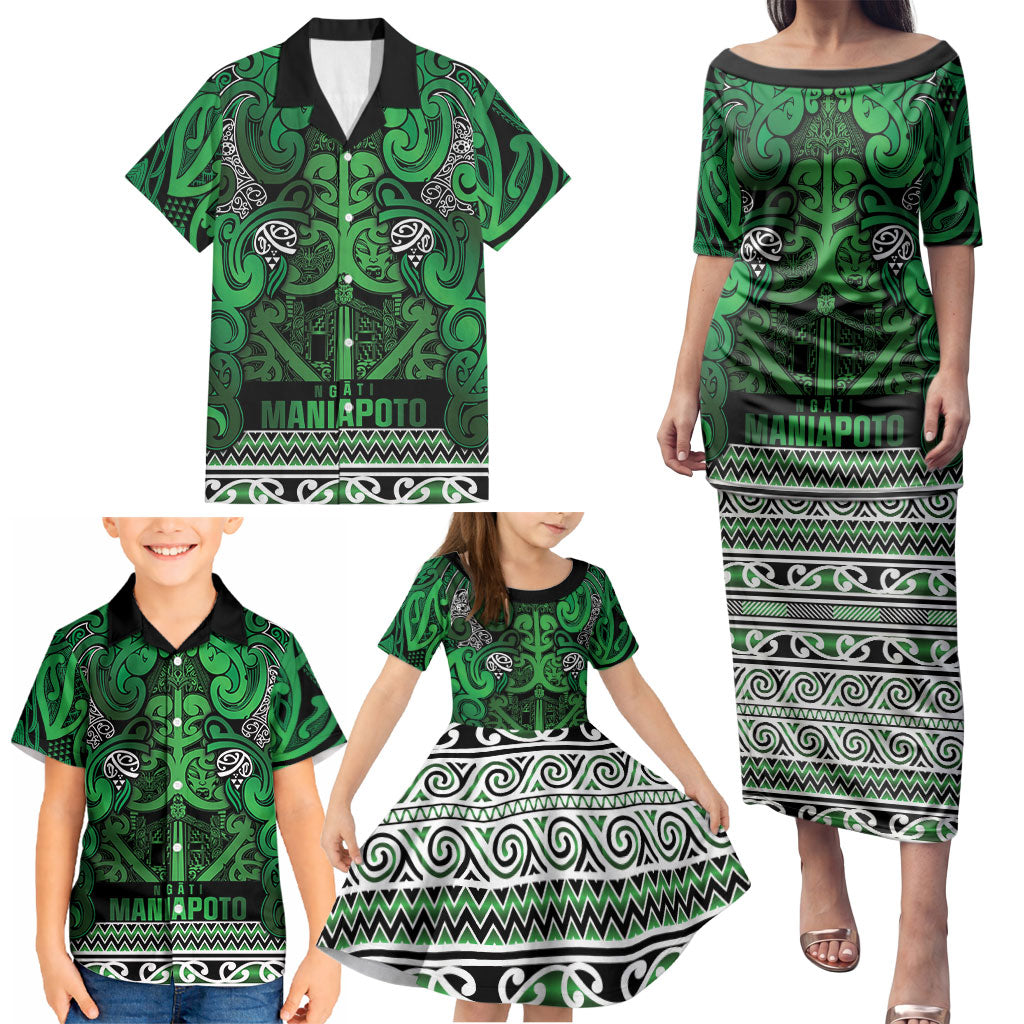 Aotearoa Iwi Ngati Maniapoto Family Matching Puletasi and Hawaiian Shirt Maori Wharenui House Tribal Pattern