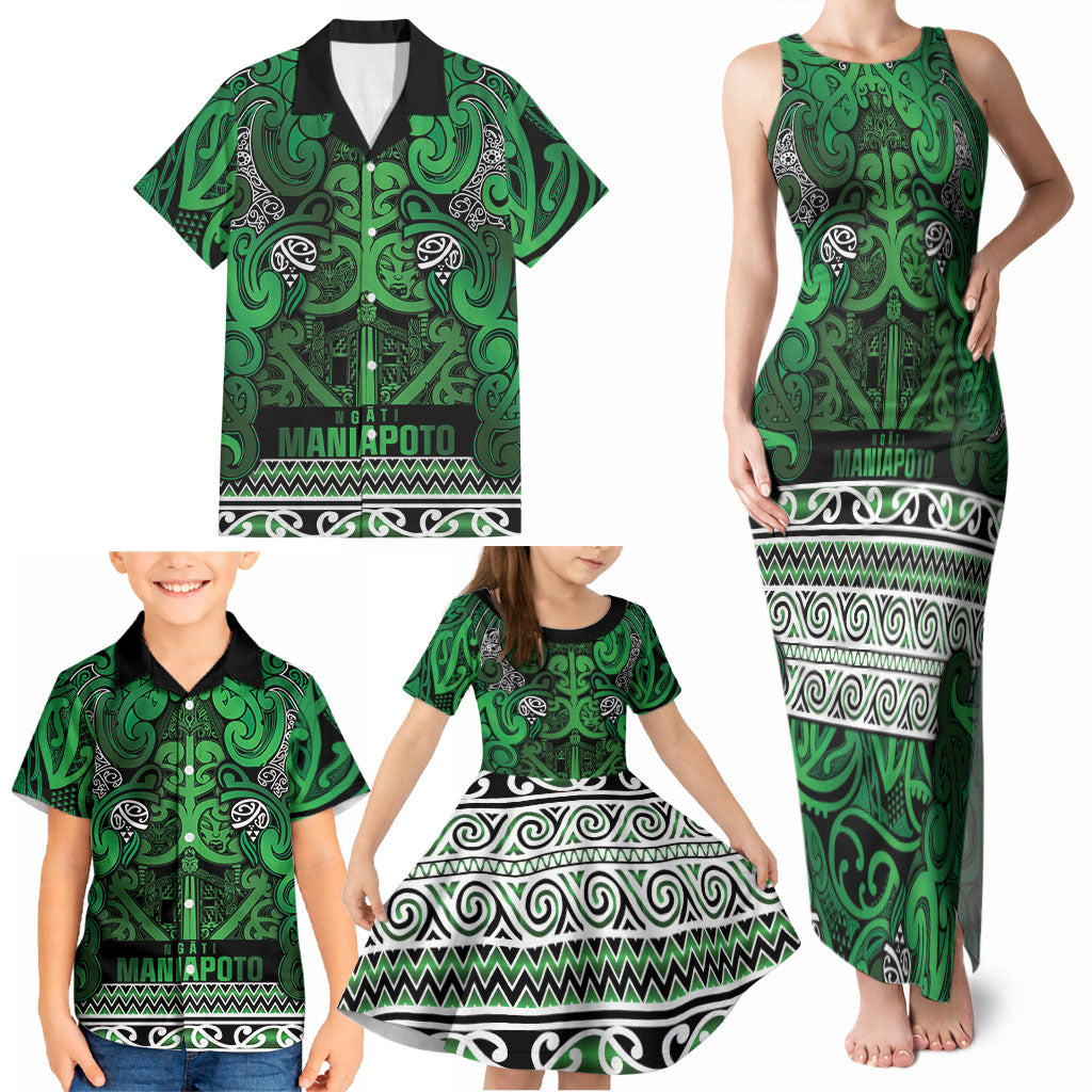 Aotearoa Iwi Ngati Maniapoto Family Matching Tank Maxi Dress and Hawaiian Shirt Maori Wharenui House Tribal Pattern