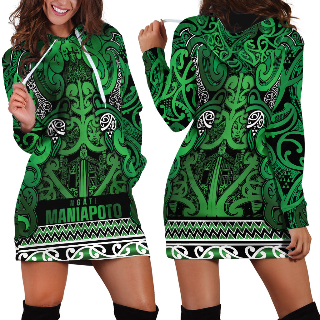 Aotearoa Iwi Ngati Maniapoto Hoodie Dress Maori Wharenui House Tribal Pattern