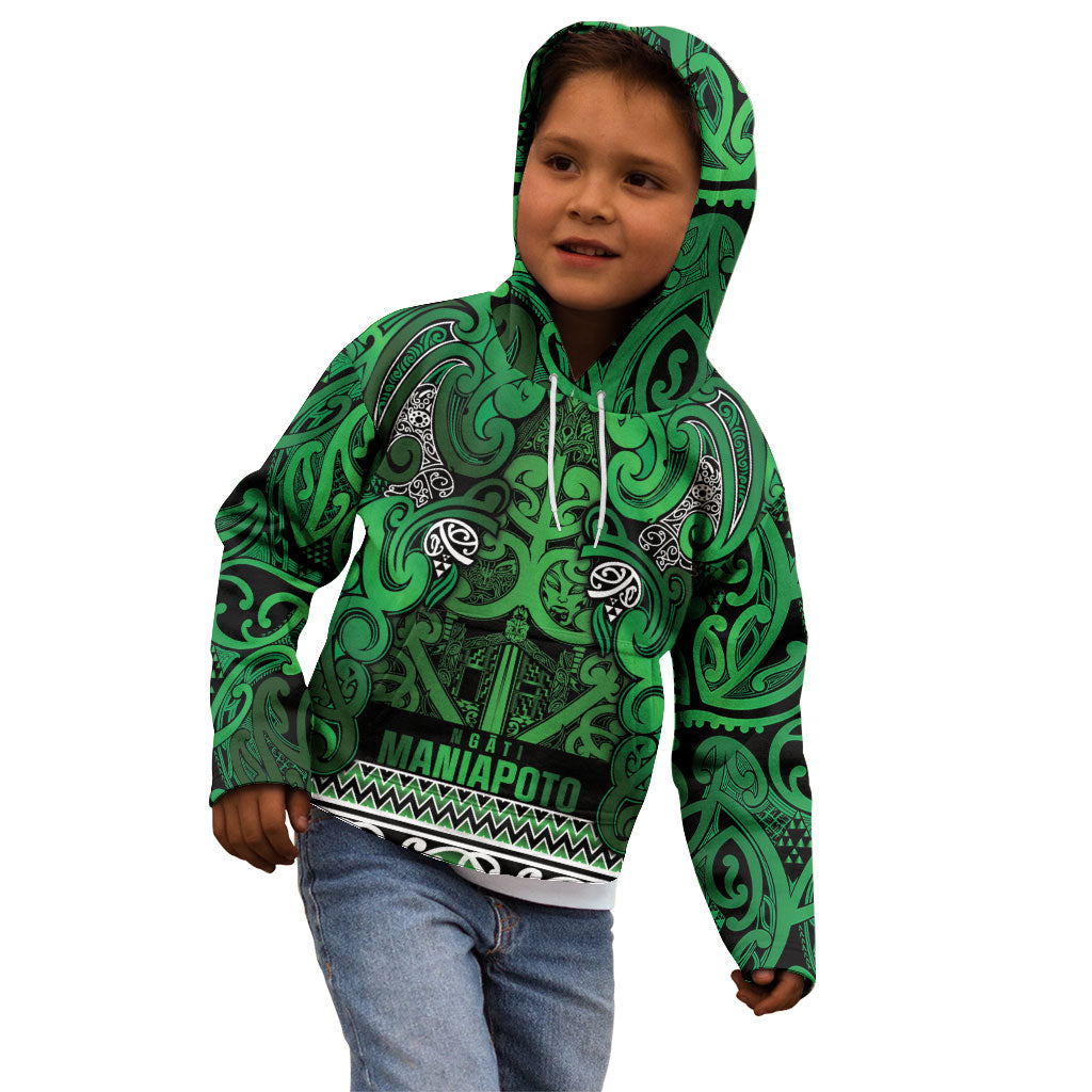 Aotearoa Iwi Ngati Maniapoto Kid Hoodie Maori Wharenui House Tribal Pattern