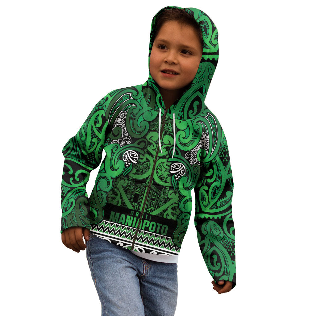 Aotearoa Iwi Ngati Maniapoto Kid Hoodie Maori Wharenui House Tribal Pattern
