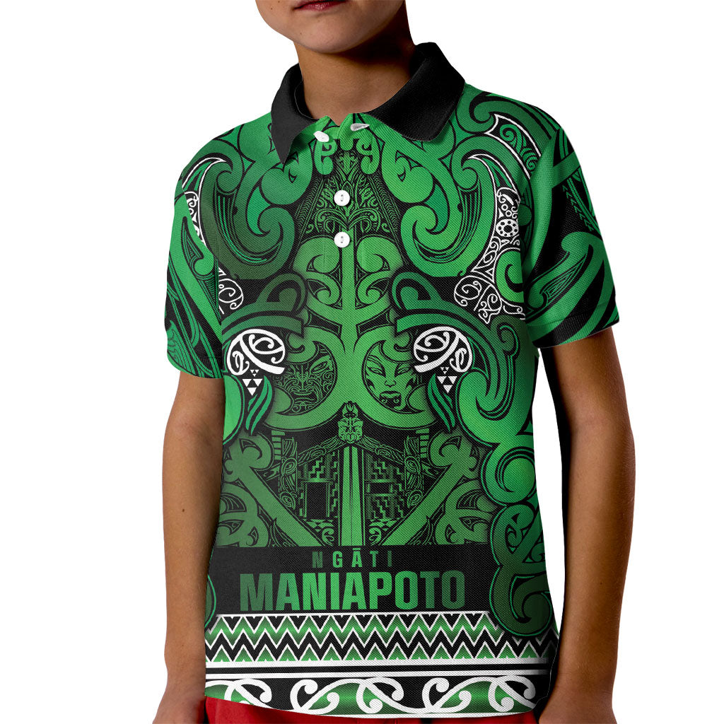 Aotearoa Iwi Ngati Maniapoto Kid Polo Shirt Maori Wharenui House Tribal Pattern LT9 Kid Dark green - Polynesian Pride