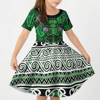 Aotearoa Iwi Ngati Maniapoto Kid Short Sleeve Dress Maori Wharenui House Tribal Pattern