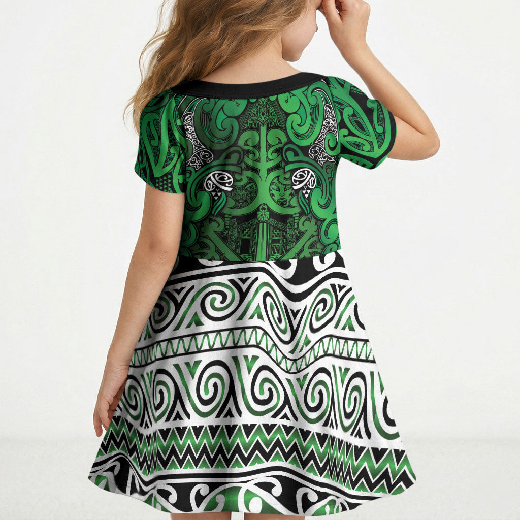 Aotearoa Iwi Ngati Maniapoto Kid Short Sleeve Dress Maori Wharenui House Tribal Pattern
