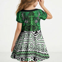 Aotearoa Iwi Ngati Maniapoto Kid Short Sleeve Dress Maori Wharenui House Tribal Pattern