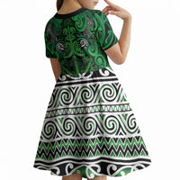 Aotearoa Iwi Ngati Maniapoto Kid Short Sleeve Dress Maori Wharenui House Tribal Pattern