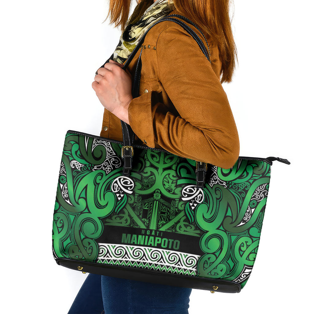 Aotearoa Iwi Ngati Maniapoto Leather Tote Bag Maori Wharenui House Tribal Pattern