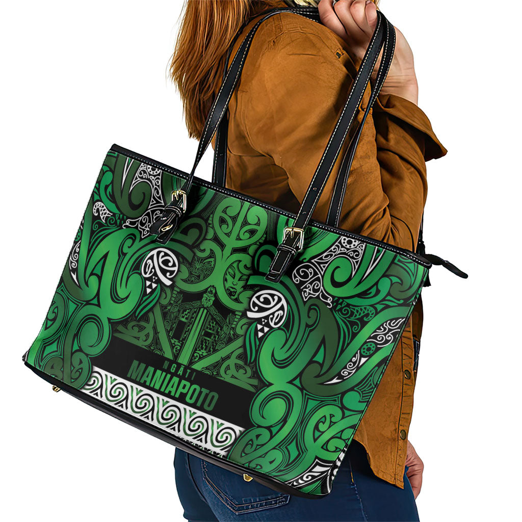 Aotearoa Iwi Ngati Maniapoto Leather Tote Bag Maori Wharenui House Tribal Pattern