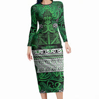 Aotearoa Iwi Ngati Maniapoto Long Sleeve Bodycon Dress Maori Wharenui House Tribal Pattern