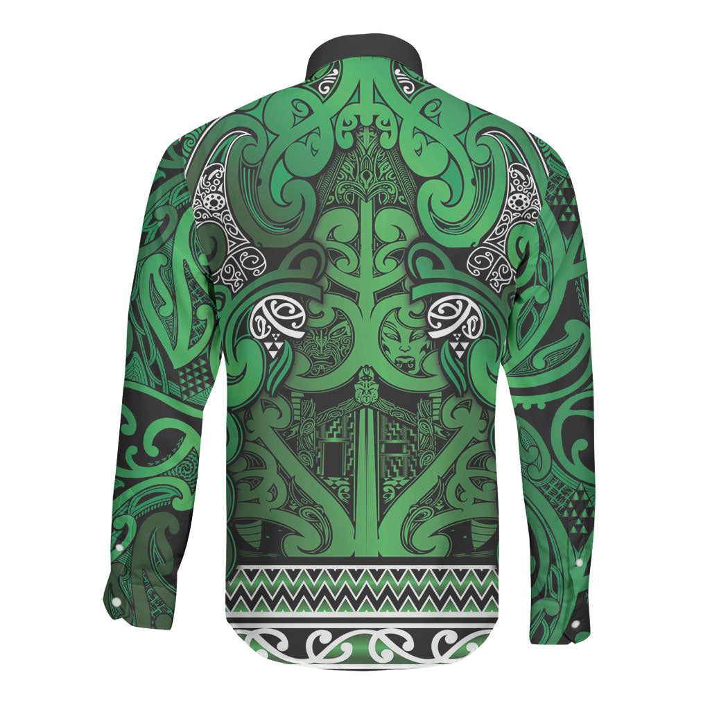 Aotearoa Iwi Ngati Maniapoto Long Sleeve Button Shirt Maori Wharenui House Tribal Pattern