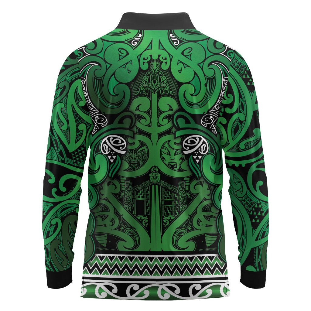 Aotearoa Iwi Ngati Maniapoto Long Sleeve Polo Shirt Maori Wharenui House Tribal Pattern