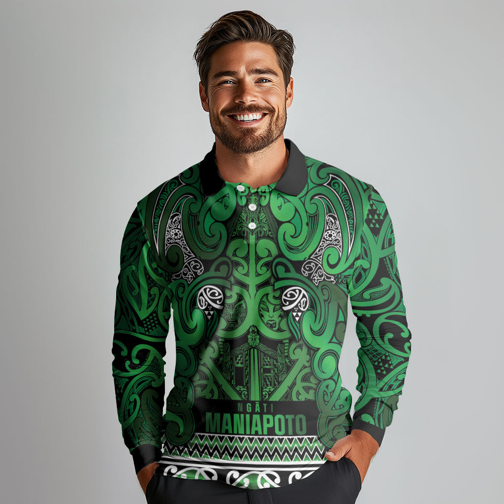 Aotearoa Iwi Ngati Maniapoto Long Sleeve Polo Shirt Maori Wharenui House Tribal Pattern