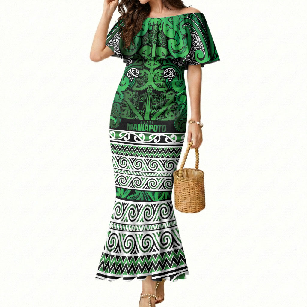 Aotearoa Iwi Ngati Maniapoto Mermaid Dress Maori Wharenui House Tribal Pattern