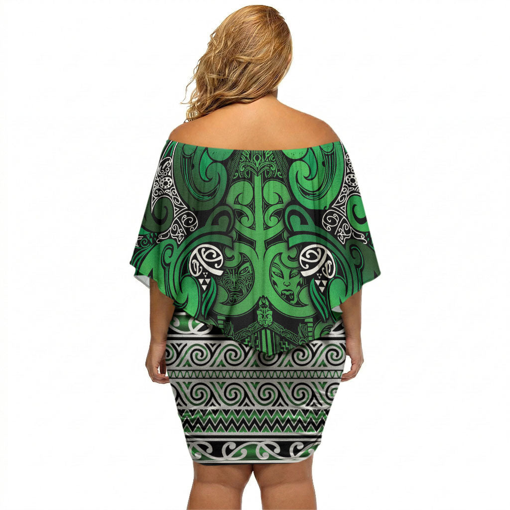 Aotearoa Iwi Ngati Maniapoto Off Shoulder Short Dress Maori Wharenui House Tribal Pattern