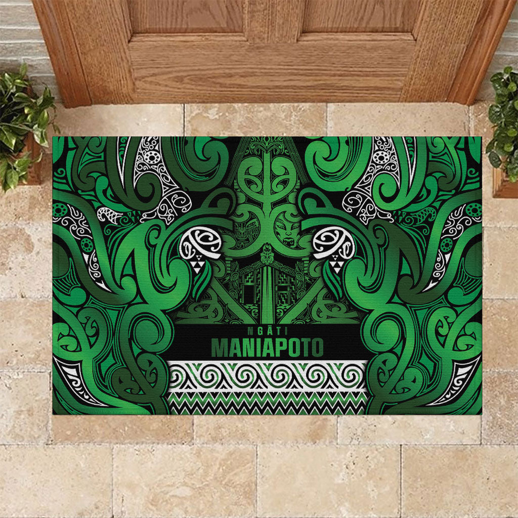 Aotearoa Iwi Ngati Maniapoto Rubber Doormat Maori Wharenui House Tribal Pattern LT9 Dark green - Polynesian Pride