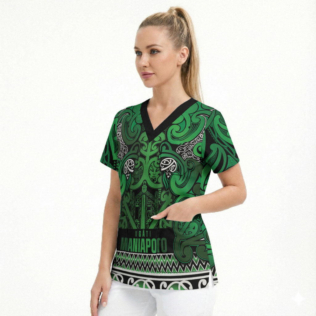 Aotearoa Iwi Ngati Maniapoto Scrub Top Maori Wharenui House Tribal Pattern