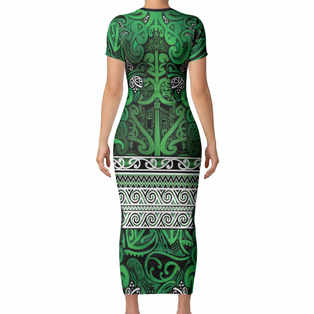 Aotearoa Iwi Ngati Maniapoto Short Sleeve Bodycon Dress Maori Wharenui House Tribal Pattern