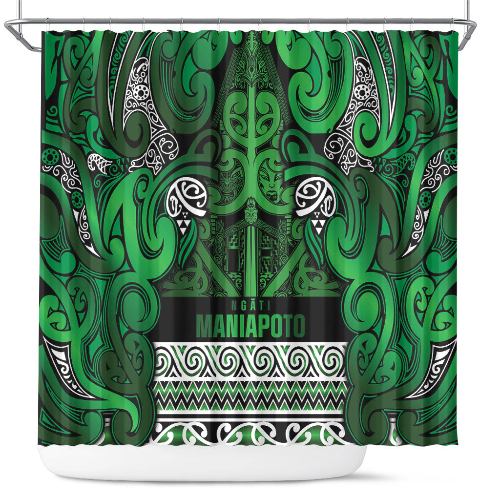 Aotearoa Iwi Ngati Maniapoto Shower Curtain Maori Wharenui House Tribal Pattern LT9 Dark green - Polynesian Pride