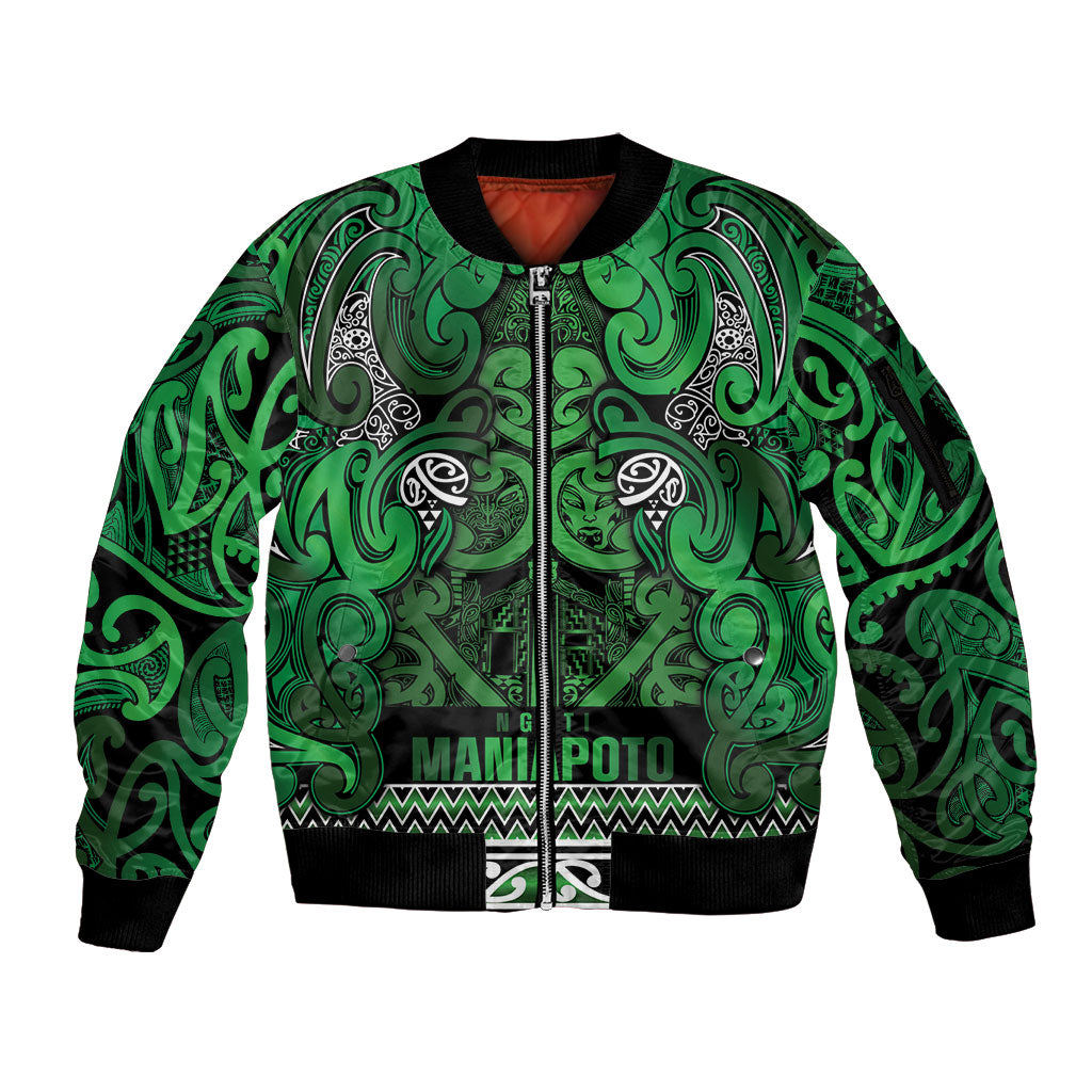 Aotearoa Iwi Ngati Maniapoto Sleeve Zip Bomber Jacket Maori Wharenui House Tribal Pattern LT9 Unisex Dark green - Polynesian Pride