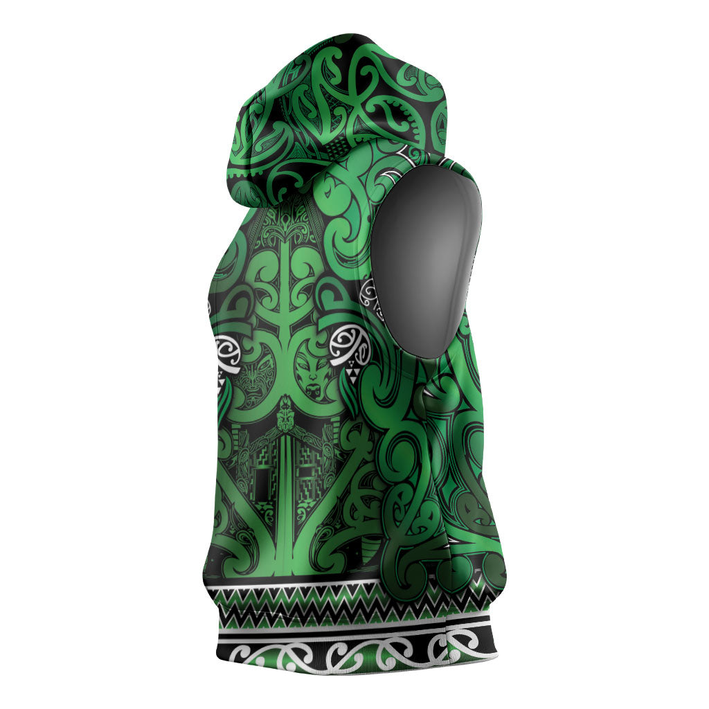 Aotearoa Iwi Ngati Maniapoto Sleeveless Hoodie Maori Wharenui House Tribal Pattern