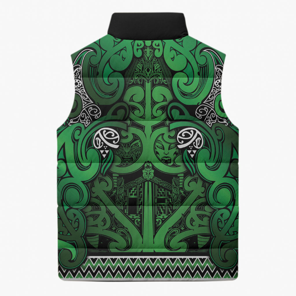 Aotearoa Iwi Ngati Maniapoto Sleeveless Puffer Jacket Maori Wharenui House Tribal Pattern