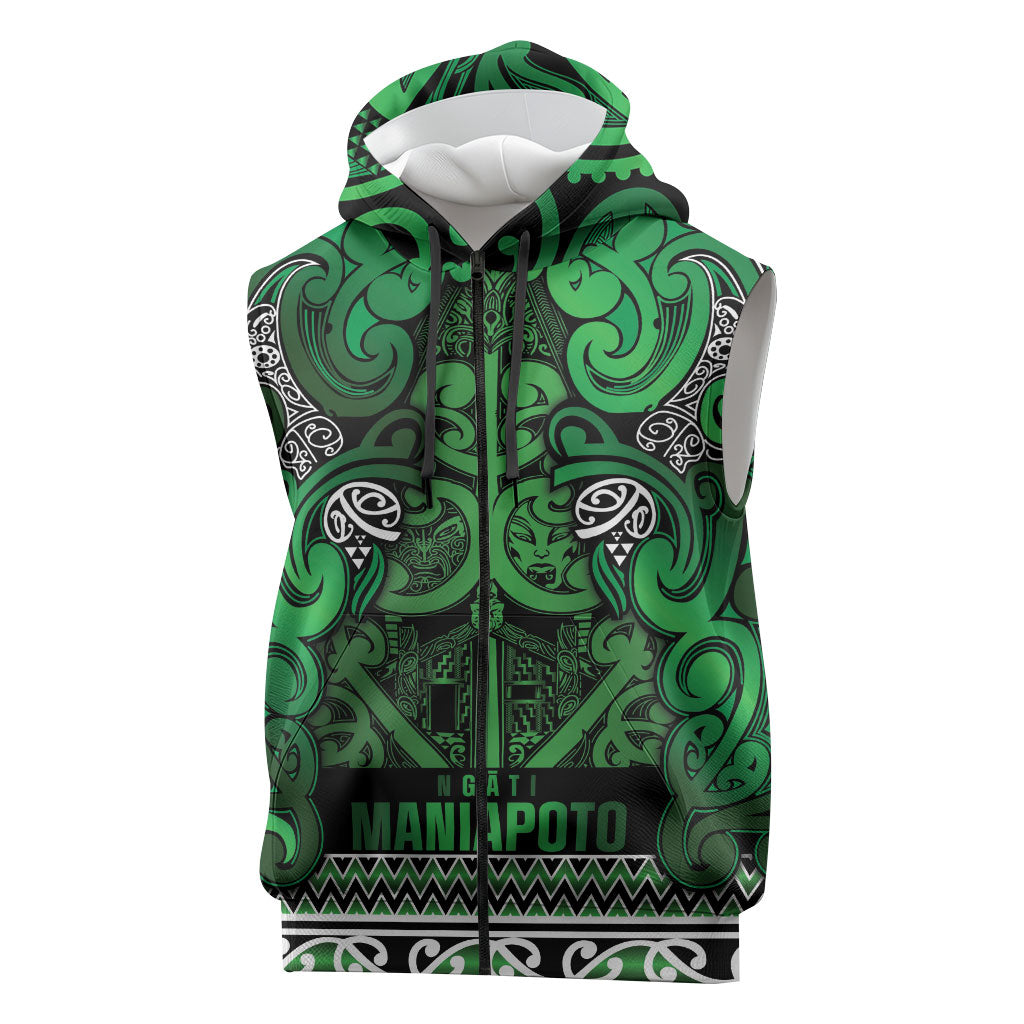 Aotearoa Iwi Ngati Maniapoto Sleeveless Zip Hoodie Maori Wharenui House Tribal Pattern LT9 Dark green - Polynesian Pride