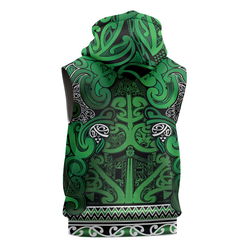 Aotearoa Iwi Ngati Maniapoto Sleeveless Zip Hoodie Maori Wharenui House Tribal Pattern