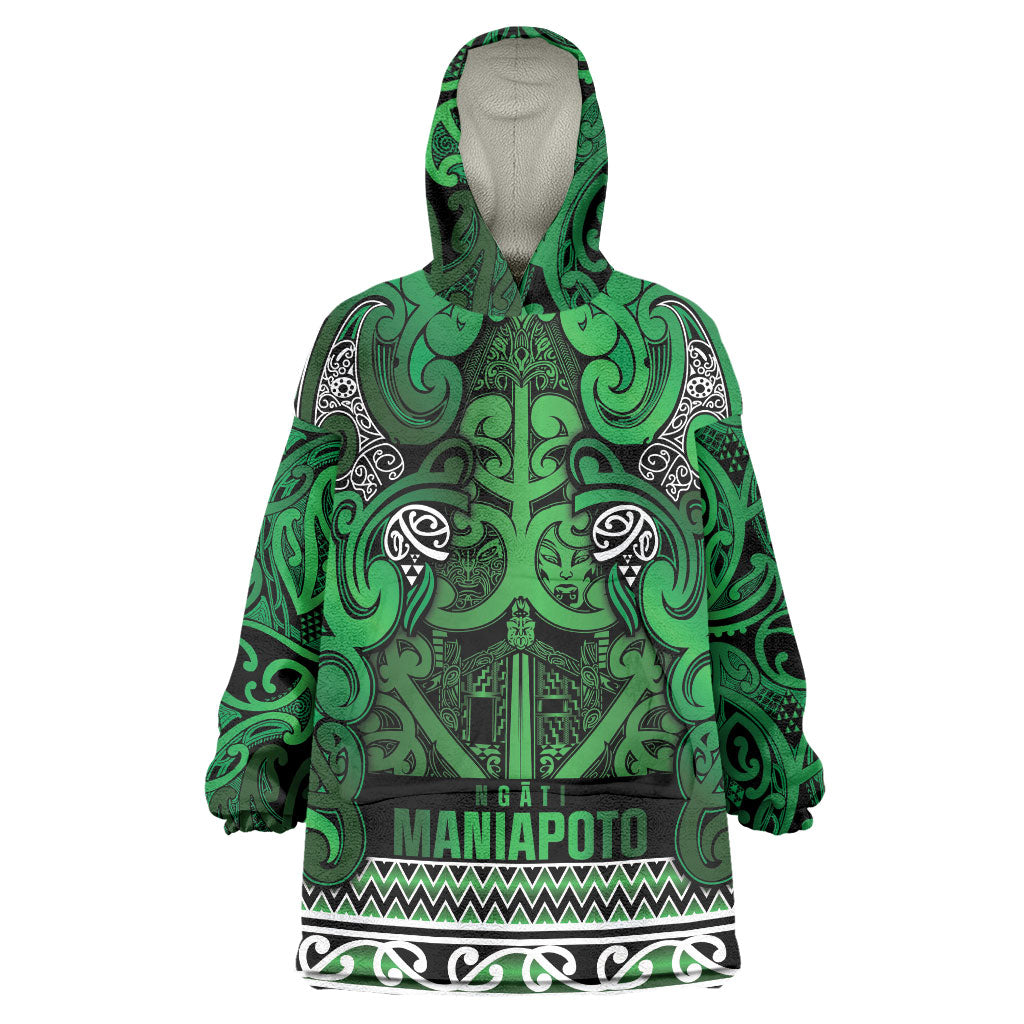Aotearoa Iwi Ngati Maniapoto Wearable Blanket Hoodie Maori Wharenui House Tribal Pattern LT9 One Size Dark green - Polynesian Pride