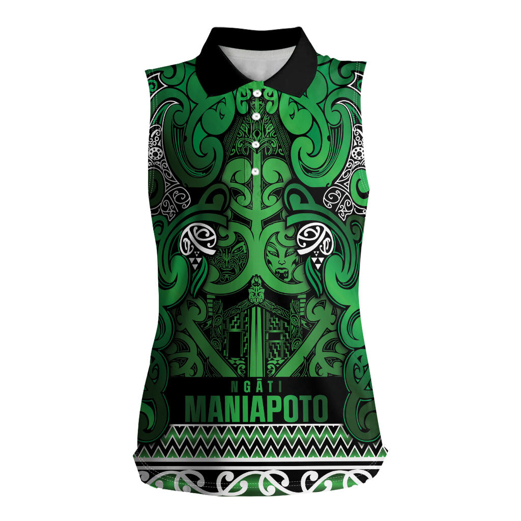 Aotearoa Iwi Ngati Maniapoto Women Sleeveless Polo Shirt Maori Wharenui House Tribal Pattern