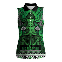 Aotearoa Iwi Ngati Maniapoto Women Sleeveless Polo Shirt Maori Wharenui House Tribal Pattern