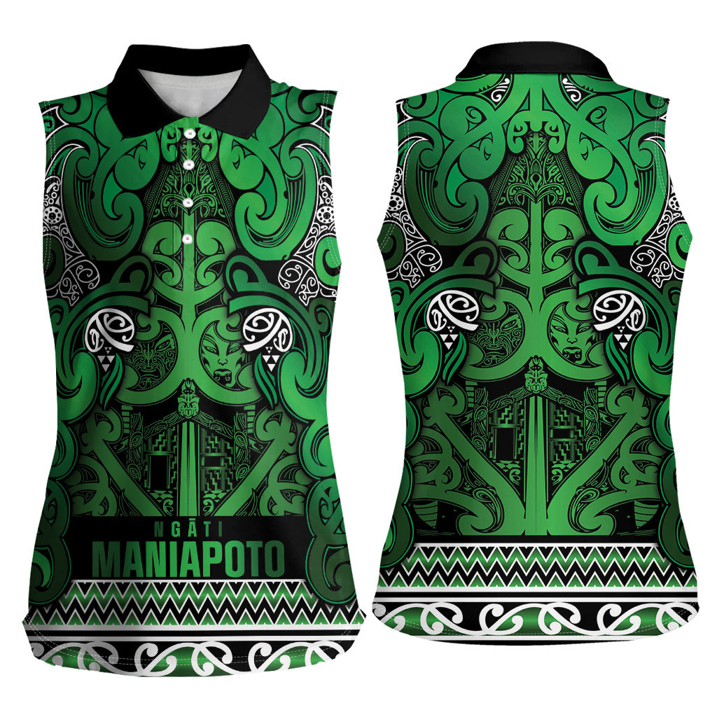 Aotearoa Iwi Ngati Maniapoto Women Sleeveless Polo Shirt Maori Wharenui House Tribal Pattern