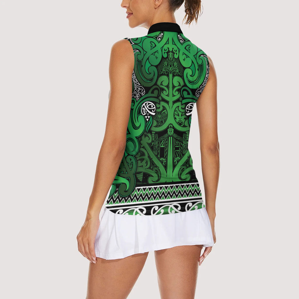 Aotearoa Iwi Ngati Maniapoto Women Sleeveless Polo Shirt Maori Wharenui House Tribal Pattern