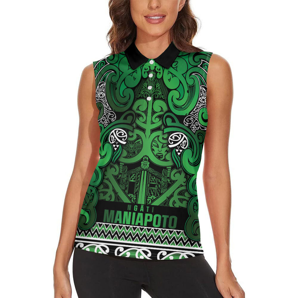 Aotearoa Iwi Ngati Maniapoto Women Sleeveless Polo Shirt Maori Wharenui House Tribal Pattern