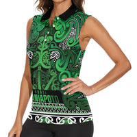 Aotearoa Iwi Ngati Maniapoto Women Sleeveless Polo Shirt Maori Wharenui House Tribal Pattern