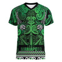 Aotearoa Iwi Ngati Maniapoto Women V-Neck T-Shirt Maori Wharenui House Tribal Pattern