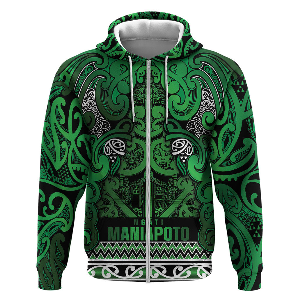 Aotearoa Iwi Ngati Maniapoto Zip Hoodie Maori Wharenui House Tribal Pattern