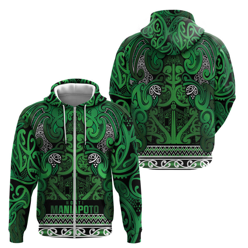 Aotearoa Iwi Ngati Maniapoto Zip Hoodie Maori Wharenui House Tribal Pattern