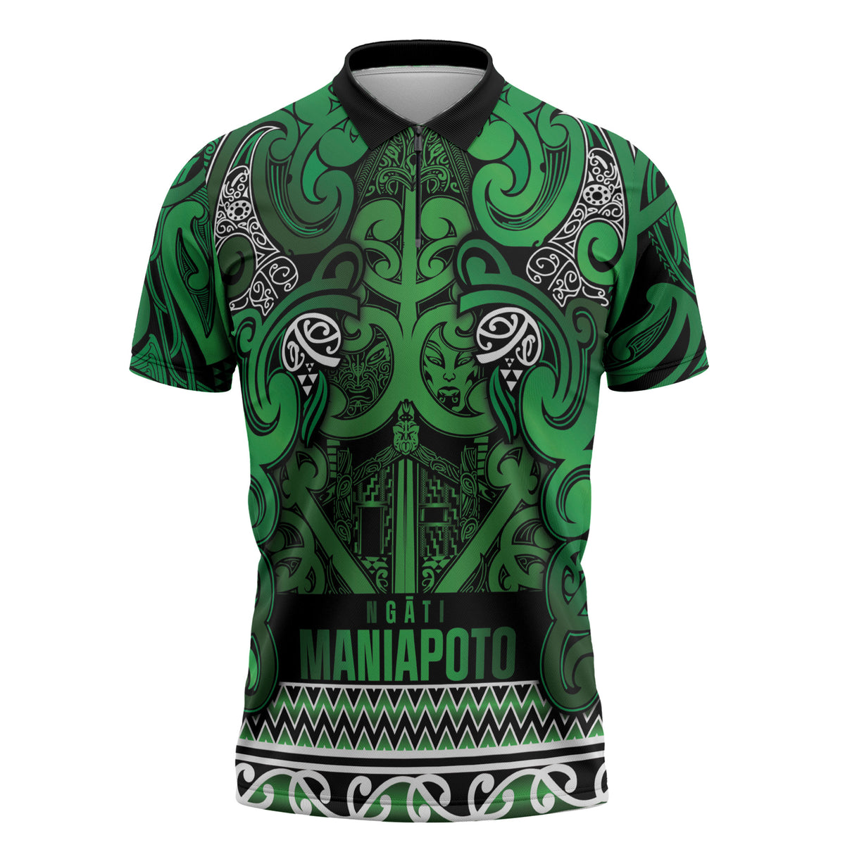 Aotearoa Iwi Ngati Maniapoto Zipper Polo Shirt Maori Wharenui House Tribal Pattern