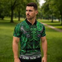 Aotearoa Iwi Ngati Maniapoto Zipper Polo Shirt Maori Wharenui House Tribal Pattern