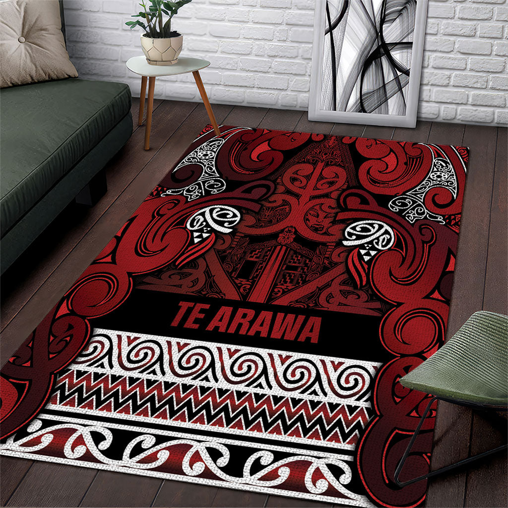 Aotearoa Iwi Te Arawa Area Rug Maori Wharenui House Tribal Pattern LT9 Dark Red - Polynesian Pride