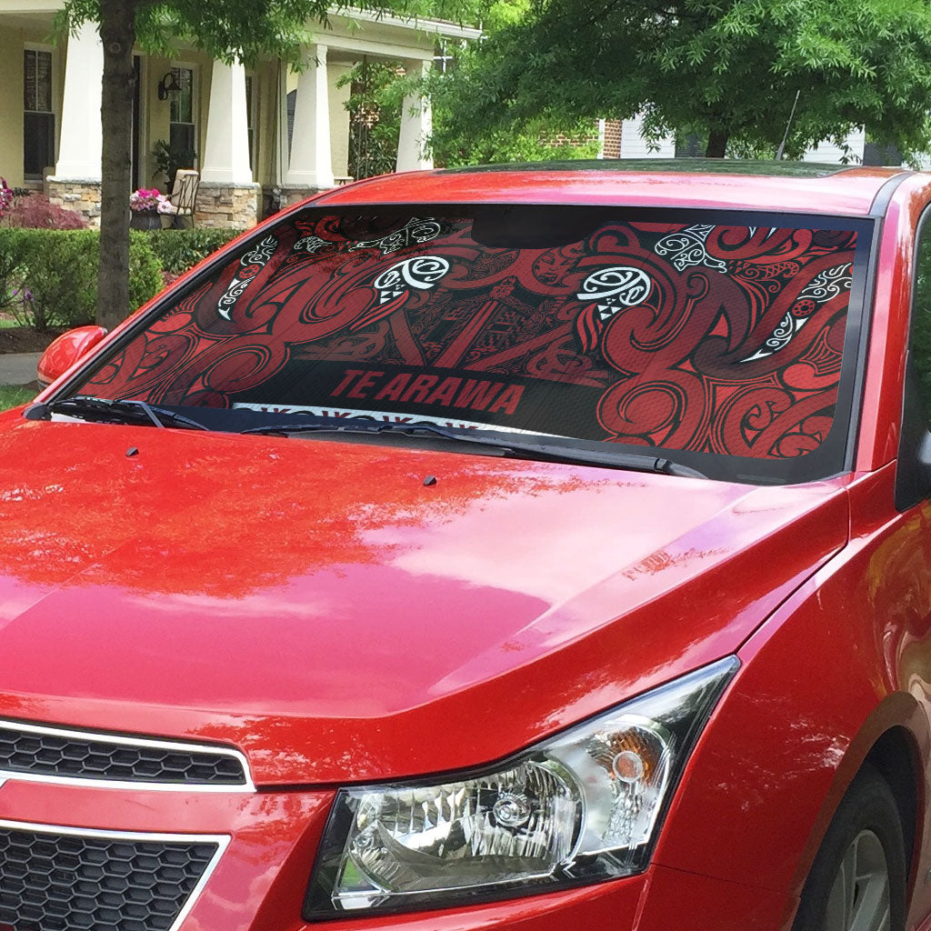 Aotearoa Iwi Te Arawa Auto Sun Shade Maori Wharenui House Tribal Pattern