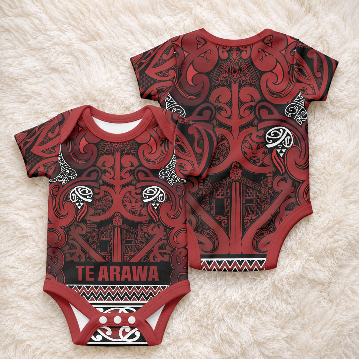 Aotearoa Iwi Te Arawa Baby Onesie Maori Wharenui House Tribal Pattern