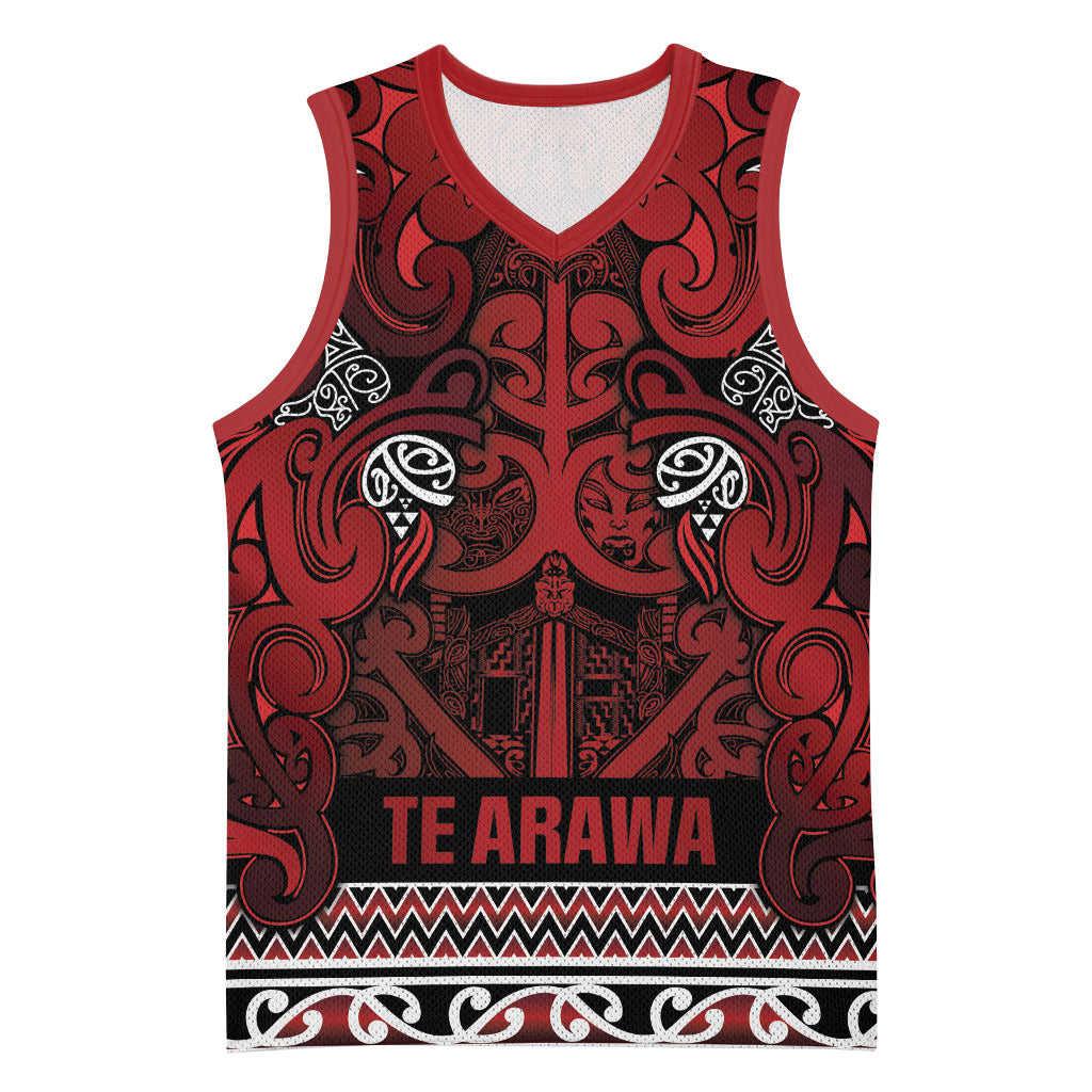 Aotearoa Iwi Te Arawa Basketball Jersey Maori Wharenui House Tribal Pattern LT9 Unisex Dark Red - Polynesian Pride
